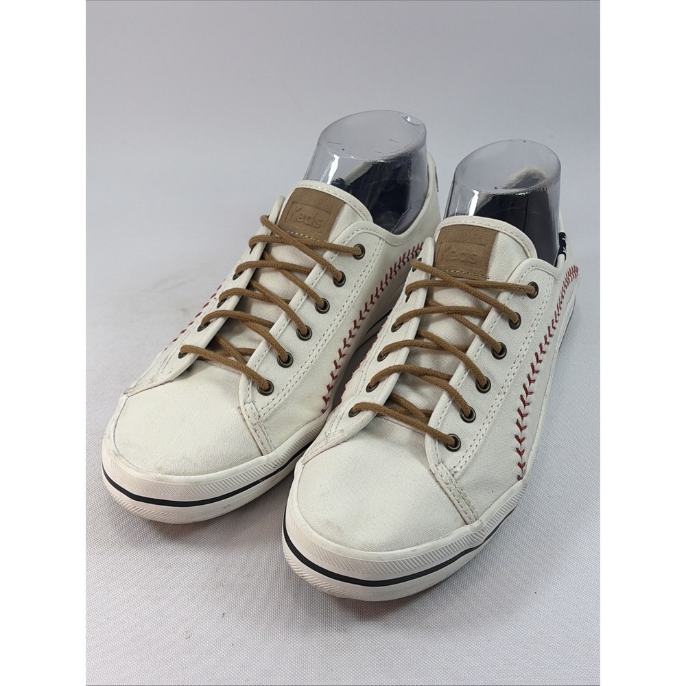 Keds Kickstart Pennant Shoes Women's Sz 9.5 Off White Baseball Stitched Comfort